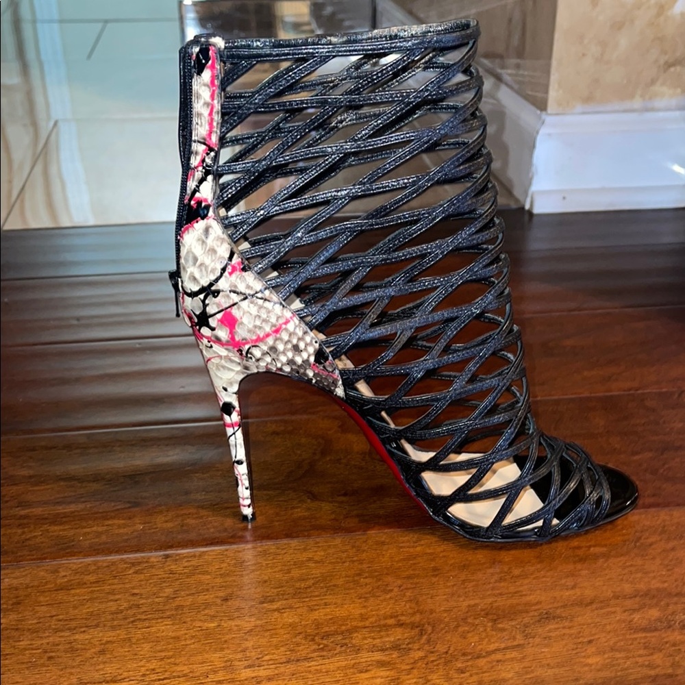 Women's Black and Multicolor Christian Louboutin 40.5 (9) Python Caged Heels